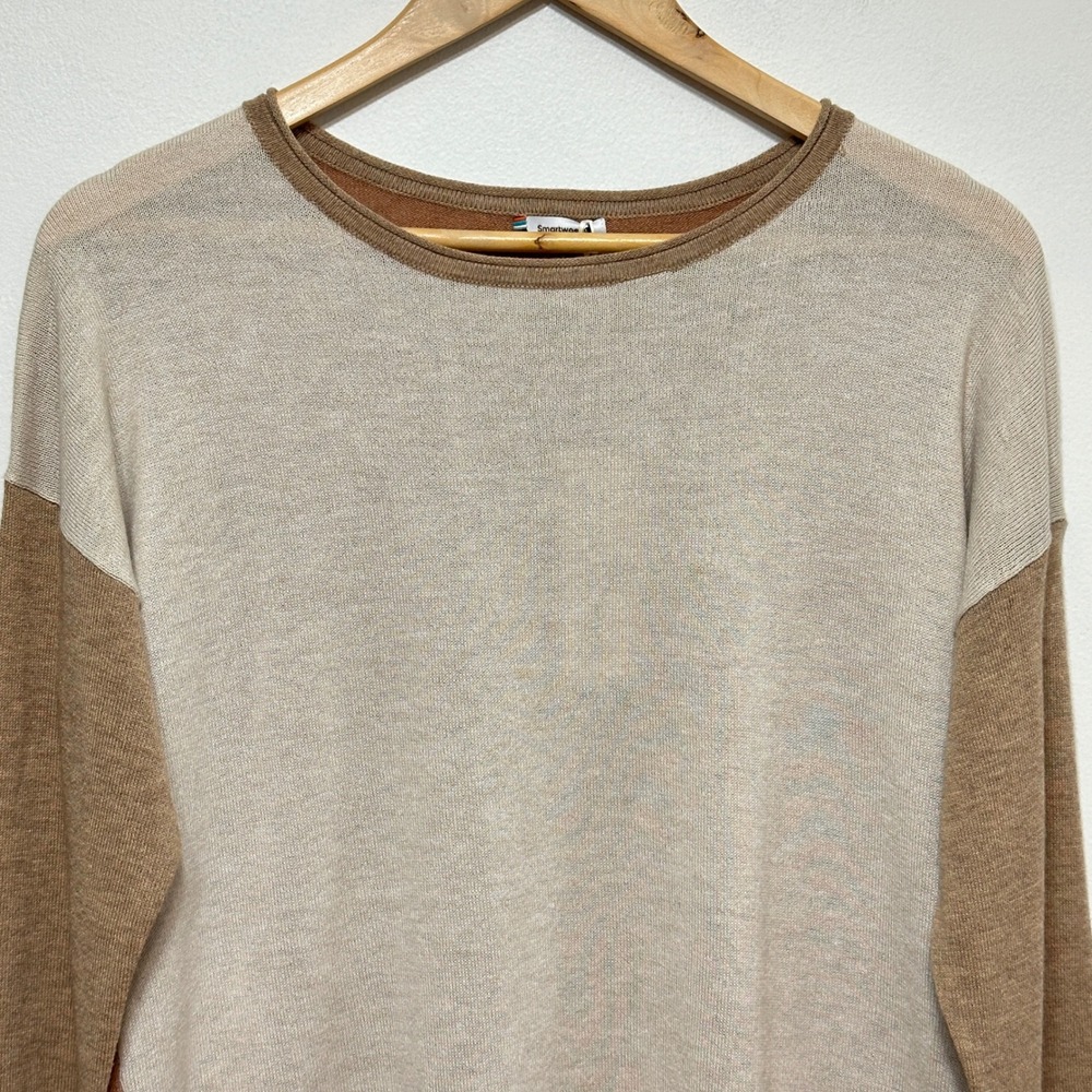 NEW Smartwool Shadow Pine Sweater Medium Almond Heather Colorblock Merino Wool - Picture 2 of 11